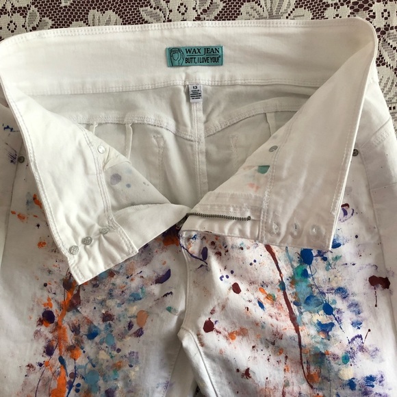WAX Jeans Paint splatter white Jeans. Butt I love you Abstract High Waist. PRIDE - Picture 8 of 15